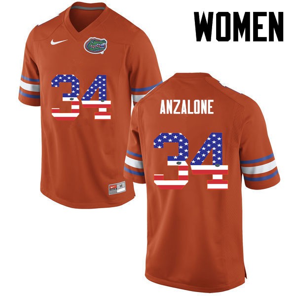 Florida Gators Women #34 Alex Anzalone College Football USA Flag Fashion Orange